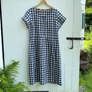 Pyne and Smith navy gingham linen midi dress